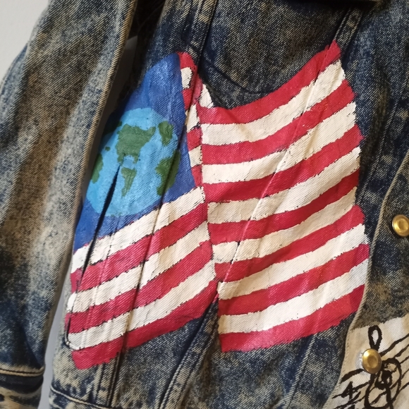 Denim Exchange Unlimited Fantastic Vintage 80's 90's Painted Denim Jacket Sz M - Picture 4 of 9